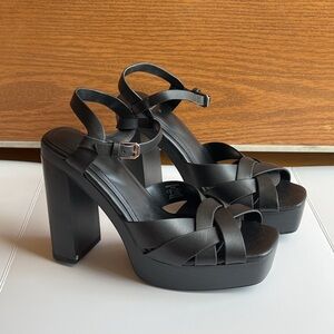 Zara Platform Sandals Grey Black Crossover Strappy Chunky Heel